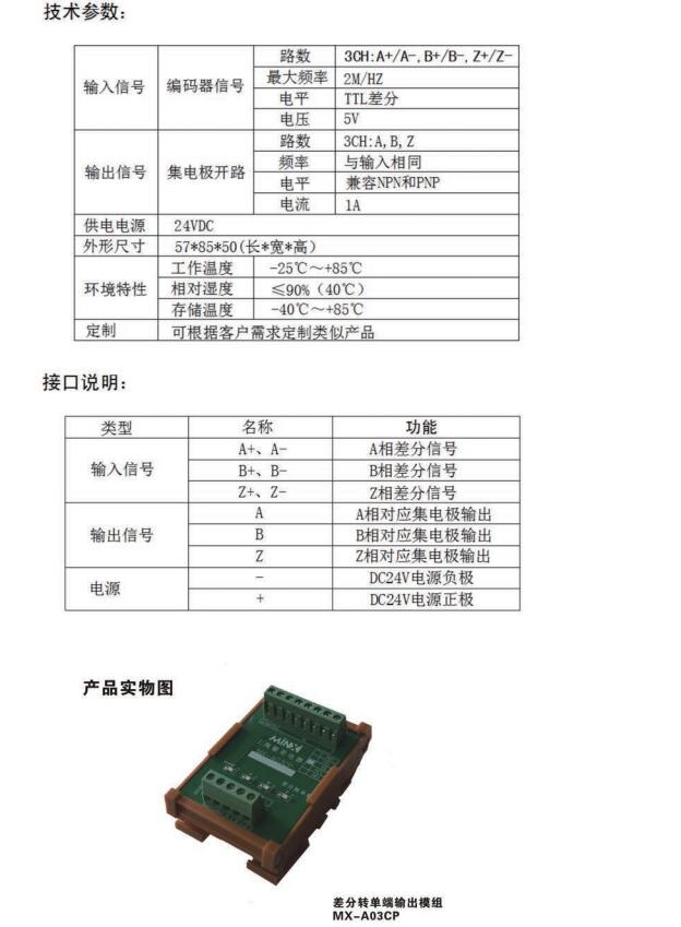 差分轉(zhuǎn)單端輸出模組MX- A03CP